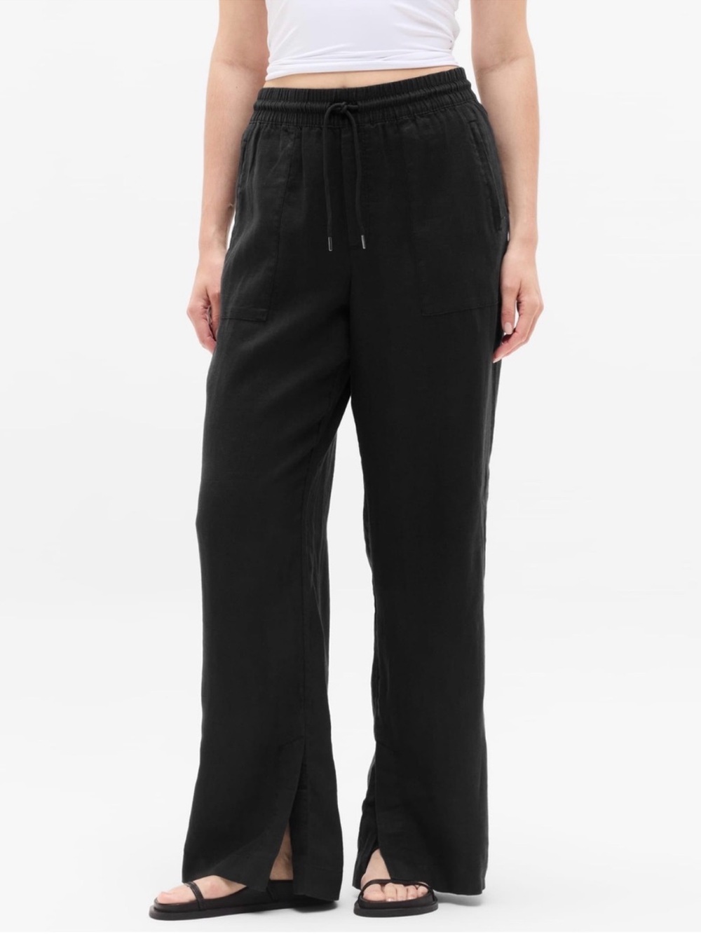 Athleta Retreat Linen Split Leg Trousers Black Size L high rise
